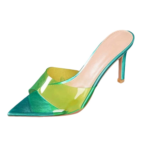 Modisza Slip on Stiletto Heels for Women Open Pointed Toe Dressy Sandals Ladies Summer Vacation Sandal Party Dressy Slides Green Size 6.5