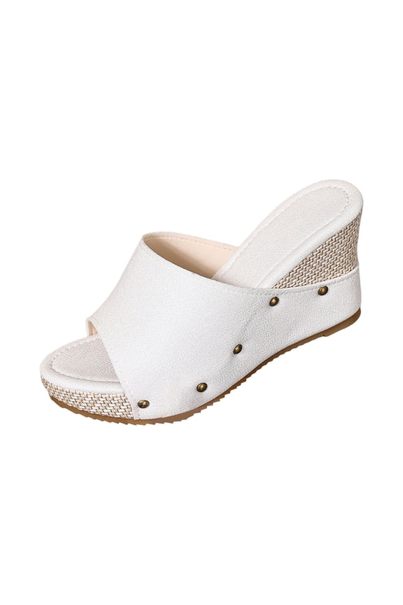 Slip on Wedge Sandals for Women Open Toe Espadrilles High Top Platform Wedges Slides Ladies Arch Support Shoes Size 7 White
