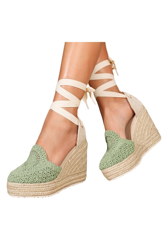 Strappy Wedge Sandals High Top Closed Toe Platform Wedges Shoes Casual Espadrilles Travel Dressy Slide Sandal Green 8.5