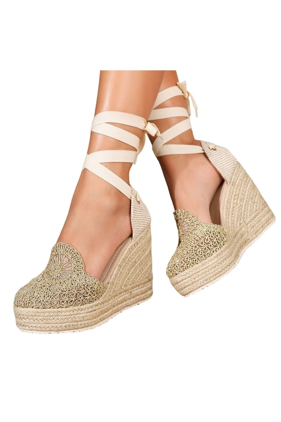 Strappy Wedge Sandals High Top Closed Toe Platform Wedges Shoes Casual Espadrilles Travel Dressy Slide Sandal Gold 6.5