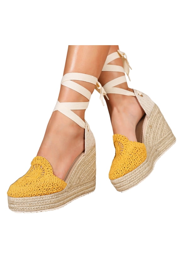 Strappy Wedge Sandals High Top Closed Toe Platform Wedges Shoes Casual Espadrilles Travel Dressy Slide Sandal Yellow 7