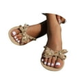 thumbnail image 1 of Modisza Studded Jellies Flip Flops Sandals with Bow Summer Beach Flat Thong Slide Sandal Slip on Rivets Slippers Shoes Brown 6.5, 1 of 6