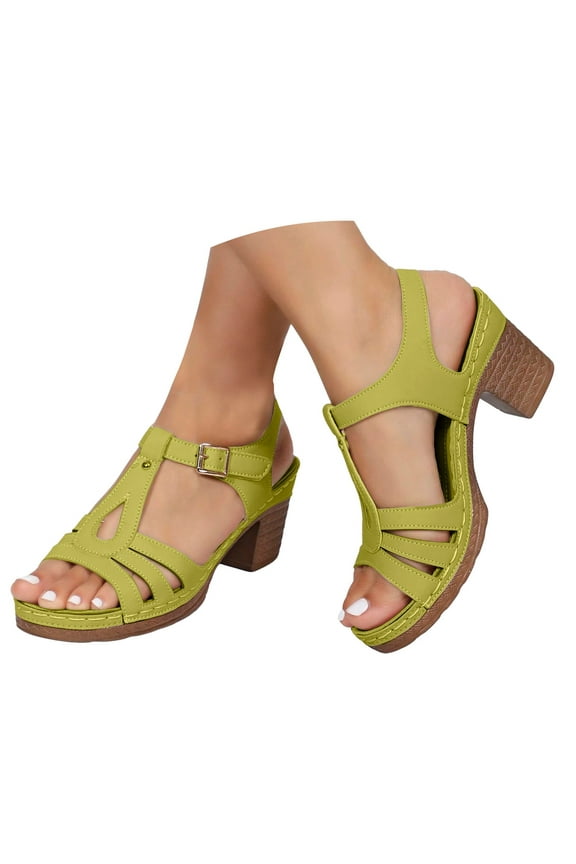 Summer Sandals for Women Low Block Heel Slip on Dressy Strappy Wedge Slides Open Toe Platform Casual Walking Slippers Green 8