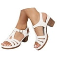 thumbnail image 1 of Modisza Summer Sandals for Women Low Block Heel Slip on Dressy Strappy Wedge Slides Open Toe Platform Casual Walking Slippers White 7, 1 of 5