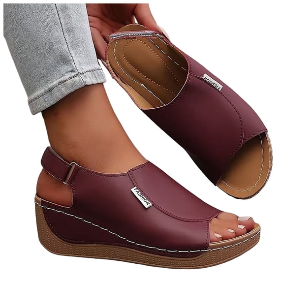 Modisza Summer Wedge Sandals for Women Ankle Strap Orthopedic Arch Support Shoes Comfortable Walking Rubber Sole Slides Size 7.5 Red
