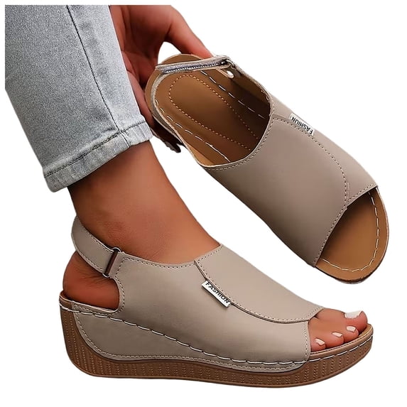 Modisza Summer Wedge Sandals for Women Ankle Strap Orthopedic Arch Support Shoes Comfortable Walking Rubber Sole Slides Size 9.5 Brown