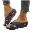 thumbnail image 1 of Modisza Summer Wedge Slides for Women Open Toe Orthopedic Slip on Sandals Crooss Strap Outdoor Indoor Walking Falt Shoes size 8 Blue, 1 of 6