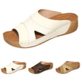 thumbnail image 1 of Modisza Wedge Slip on Slides for Women Arch Support Low Heel Sandals Orthopedic Summer Walking Shoes for Ladies Vacation size 6 Brown, 1 of 6