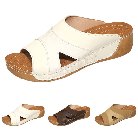 Modisza Wedge Slip on Slides for Women Arch Support Low Heel Sandals Orthopedic Summer Walking Shoes for Ladies Vacation size 6 Brown