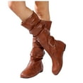 thumbnail image 1 of Modisza Wide Calf Slouch Boots Womens Low Hidden Wedge Knee High Boot Pull on Fall Weather Winter Riding Shoes Brown 8.5, 1 of 8