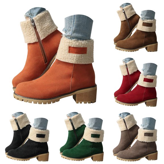 Modisza Winter Boots for Women Comfortable Slip on Snow Ankle Boots Suede Chunky Heel Outdoor Dress Booties with Side Zipper Black 9