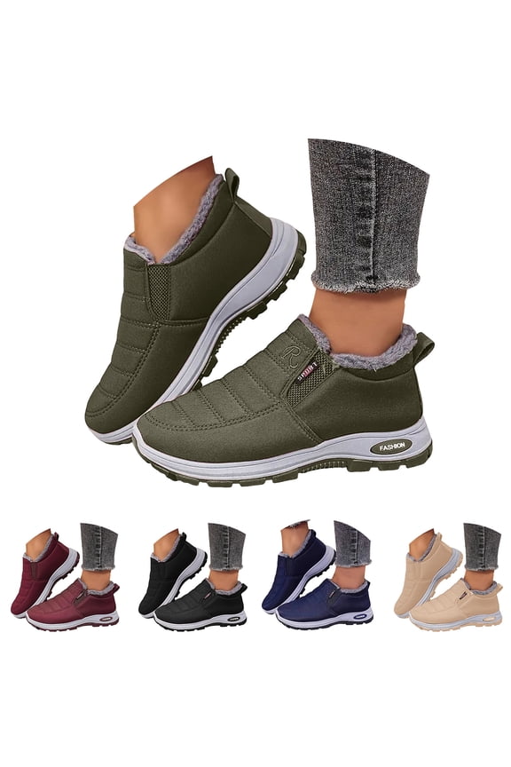 Winter Boots for Women Warm Fleece Lined Slip on Ankle Snow Booties Waterproof Arch Support Outdoor Sneakers Shoes Beige 8.5