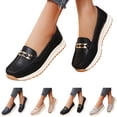 thumbnail image 1 of Modisza Women Leather Loafers Comfortable Slip on Business Work Flat Shoes Ladies Casual Driving Loafer for Travel Beige Size 6.5, 1 of 7