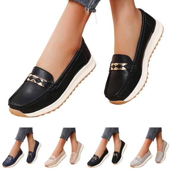 Modisza Women Leather Loafers Comfortable Slip on Business Work Flat Shoes Ladies Casual Driving Loafer for Travel Beige Size 6.5
