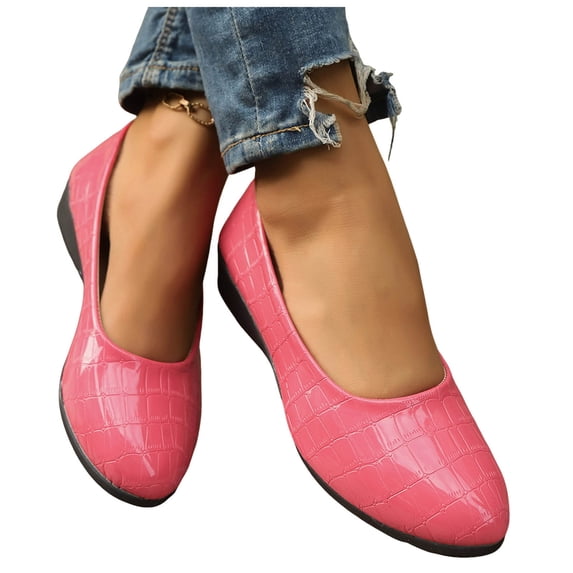 Modisza Women Leather Wedge Shoes for Work Slip on Summer Dressy Loafers Ladies Outdoor Pointed Toe Walking Shoe Size 6 Pink