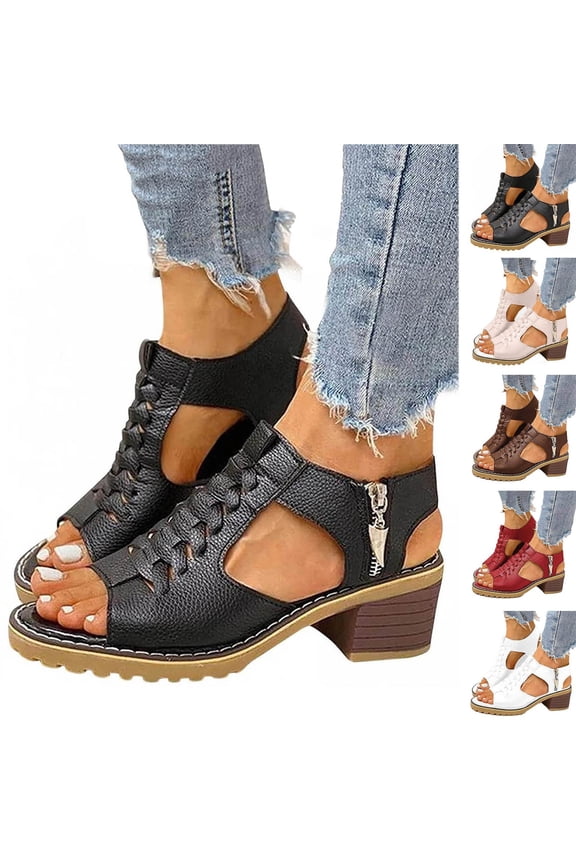 Women Low Block Heel Sandal Summer Hollow Out Booties Open Toe Side Zipper Sandal Slingback Slide Shoes for Dress Party Beige 6