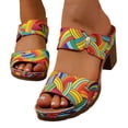 thumbnail image 1 of Modisza Women Low Heels Sandals with Flower Print Open Toe Slip on Slides Chunky Block Heel Dress Slide Shoes for Summer Size 8.5 Pink, 1 of 7