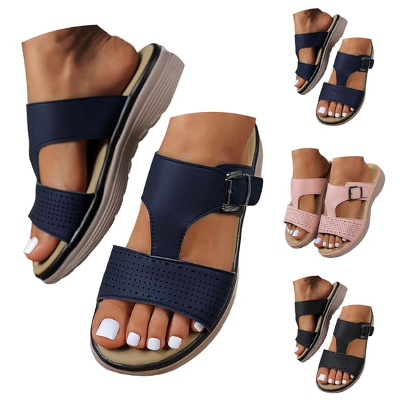 Modisza Women Low Wedge Slide Sandals Wide Width Casual Slip on Slides Summer Arch Support Walking Shoes for Vacation Black size 6