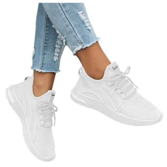 Modisza Women Mesh Walking Shoes Lace Up Summer Hiking Sneakers Non Slip Breathable Running Shoe for Ladies Outdoor Sports White Size 7.5