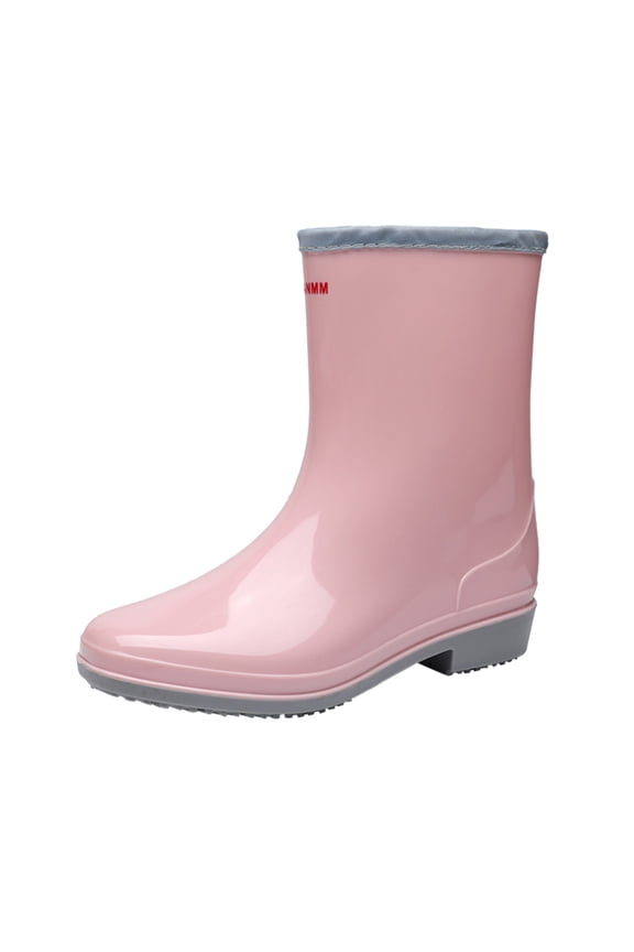 Women Rubber Boots Wide Rain Booties Water Proof Rain Boot Mid Heigh Rainy Shoes for Outdoor Gardening Work Size 8 Pink