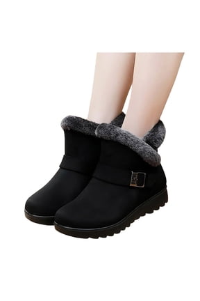 Women Winter Snow Ankle Boots Fuzzy Fleece Fold Over Cuff Booties Round Toe Non Slip Warm Walking Short Boot Size 8