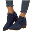 thumbnail image 1 of Modisza Women's Ankle Boots Chunky Low Heeled Short Booties Buckle Side Zipper Suede Dress Western Fall Work Shoes Blue 6, 1 of 8