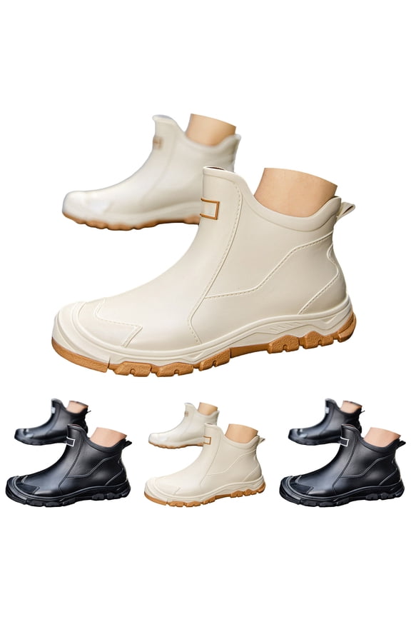 Women's Ankle Rain Boots Slip on Water Proof Garden Booties Unisex Wide Width Outdoor Casual Rubber Shoes for Rainy Day Black Size 12