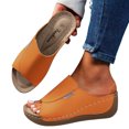 thumbnail image 1 of Modisza Women's Arch Support Sandals Comfortable Leather Platform Wedge Slides Open Toe Summer All Day Vacation Shoes Orange size 9, 1 of 5