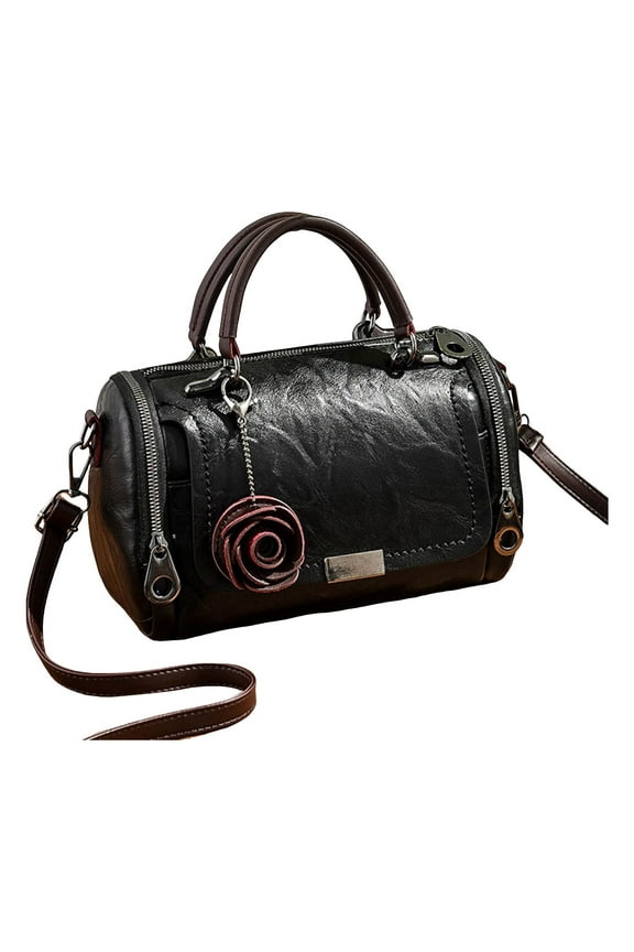 Women's Barrel Bag Vintage Leather Top Handle Satchel Travel Casual Handbag Shoulder Purse