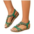 thumbnail image 1 of Modisza Women's Bohemia Flat Sandals Bow Beaded Strap Wedge Sandal Summer Beach Slip on Dress Walking Shoes with Flower Print size 6 Green, 1 of 7