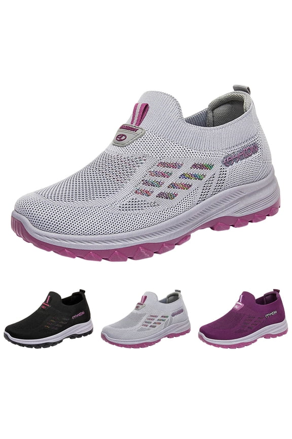 Women's Breathable Walking Shoes Slip on Hiking Sports Sneakers Arch Support Low Top Casual Shoe for Elderly Workout Black Size 8