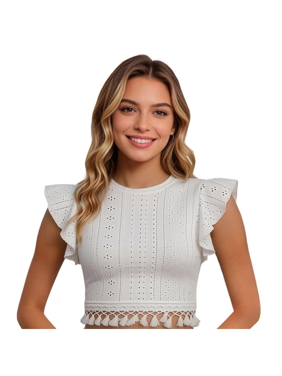 Women's Dirndl Cotton Blouse Short Sleeve Crop Tops Soft Oktoberfest Shirt Summer Party Dresses Shirt with Tassel White M