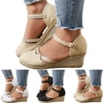 thumbnail image 1 of Modisza Women's Espadrilles Closed Toe Sandals Ankle Strap Dressy Platform Wedge Shoes Breathable Walking Low Block Heel Slides Beige 9, 1 of 6