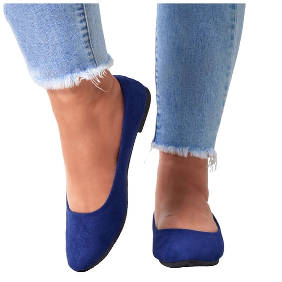 Modisza Women's Flat Ballet Shoes Pointed Toe Suede Slip on Dress Shoe Summer Work Comfortable Sandlas Low Heel Loafers Blue 6