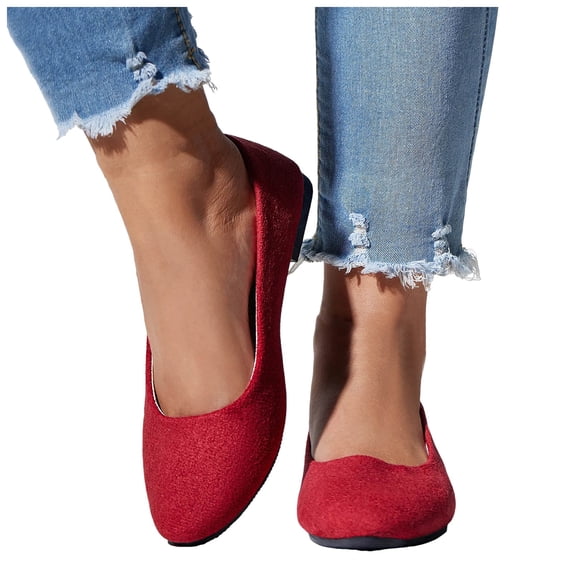 Modisza Women's Flat Ballet Shoes Pointed Toe Suede Slip on Dress Shoe Summer Work Comfortable Sandlas Low Heel Loafers Red 8.5