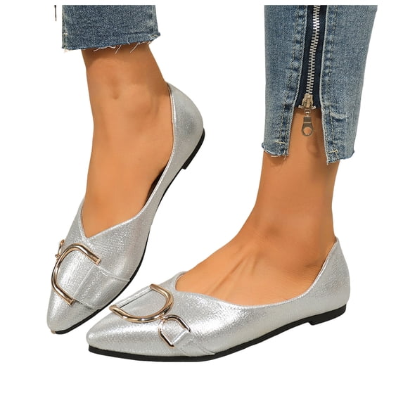 Modisza Women's Flat Shoes Pointed Toe Dressy Comfortable Slip on Work Sandals Low Wedge Summer Walking Slides for Vacation size 10 Silver