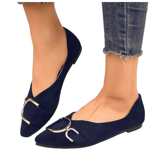 Modisza Women's Flat Shoes Pointed Toe Dressy Comfortable Slip on Work Sandals Low Wedge Summer Walking Slides for Vacation size 9 Blue