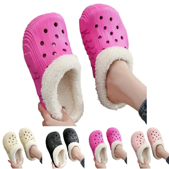 Modisza Women's Fleece Lined Clogs Winter Slip on Garden Shoes Fuzzy Plush Home House Slippers Indoor Outdoor Mules Beige 6