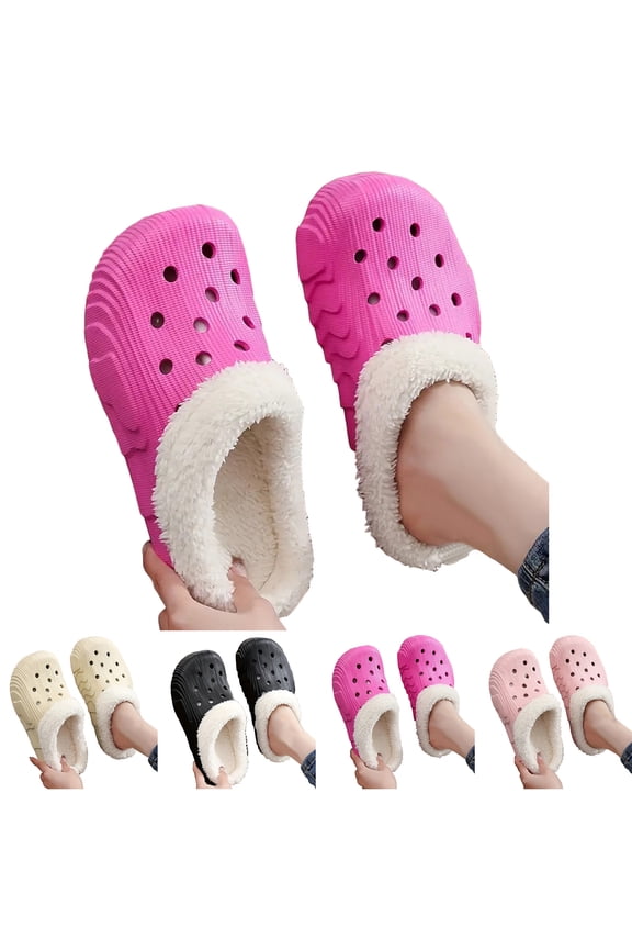 Women's Fleece Lined Clogs Winter Slip on Garden Shoes Fuzzy Plush Home House Slippers Indoor Outdoor Mules Beige 6