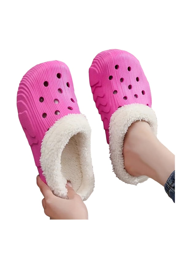 Women's Fleece Lined Clogs Winter Slip on Garden Shoes Fuzzy Plush Home House Slippers Indoor Outdoor Mules Pink 6
