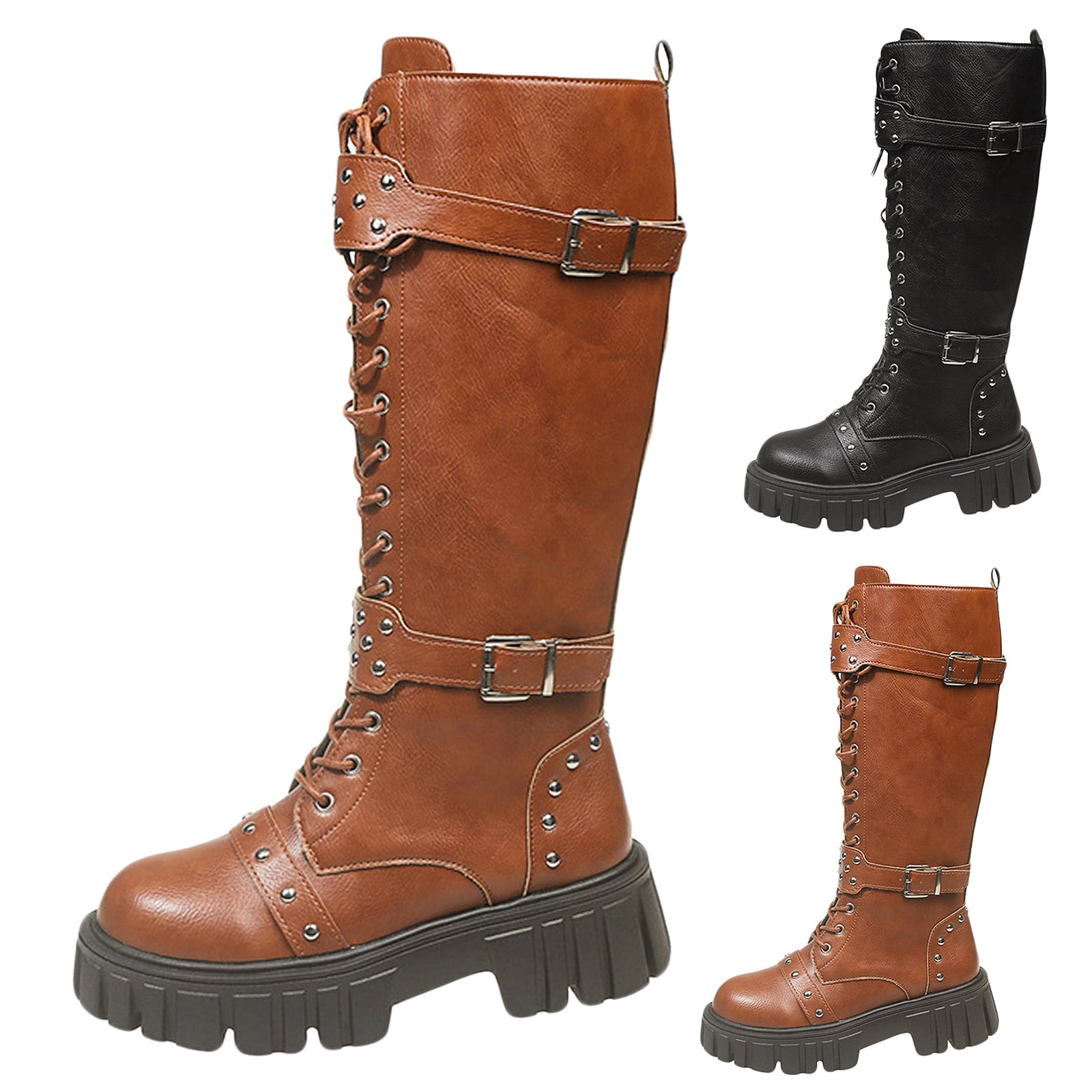 Top Craft Boot Modisza Women's High Top Platform Combat Boots Lace Up Leather Mid Calf ...