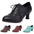 thumbnail image 1 of Modisza Women's Kitten Heels Oxfords Pumps Retro Lace Up Breathable Dressy Shoe Ladies Slip on Work Party Heel Sandals Black Size 5.5, 1 of 6