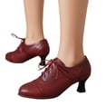 thumbnail image 1 of Modisza Women's Kitten Heels Oxfords Pumps Retro Lace Up Breathable Dressy Shoe Ladies Slip on Work Party Heel Sandals Red Size 11.5, 1 of 5