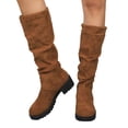 thumbnail image 1 of Modisza Women's Knee High Boots Suede Chunky Heel Slouch Boots Wide Calf Dress Winter Casual Riding Boot Brown 5.5, 1 of 8