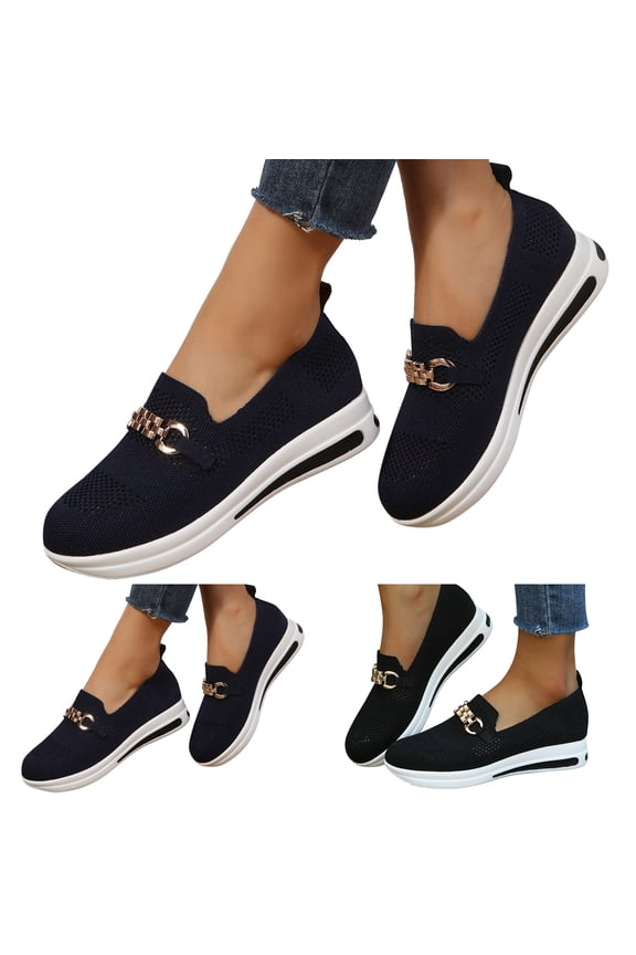 Women's Knit Slip on Loafers Breathable Mesh Flat Shoes with Arch Support Comfortable Walking Sandals for Work Driving Black 9