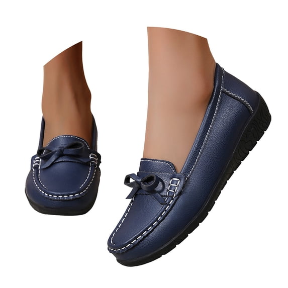 Modisza Women's Leather Loafers Slip on Wedge Shoes for Work Shopping Ladies Summer Comfortabel Walking Loafer Blue Size 5.5
