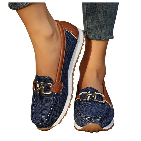 Modisza Loafers for Women Comfortable Slip on Work Flat Shoes Ladies Casual Dressy Walking Canvas Loafer for Outdoor Blue 8