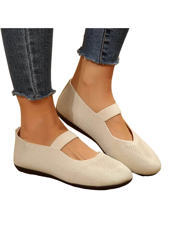 Women's Mary Jane Shoes Comfortable Walking Falt Shoe Summer Casual Breathable Dressy Slide Loafers for Ladies Work White Size 7.5