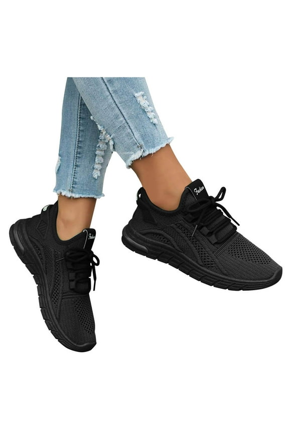 Women's Men's Walking Shoes Breathable Mesh Slip on Waking Shoe College Students Gym Sports Fashion Sneakers Black 9