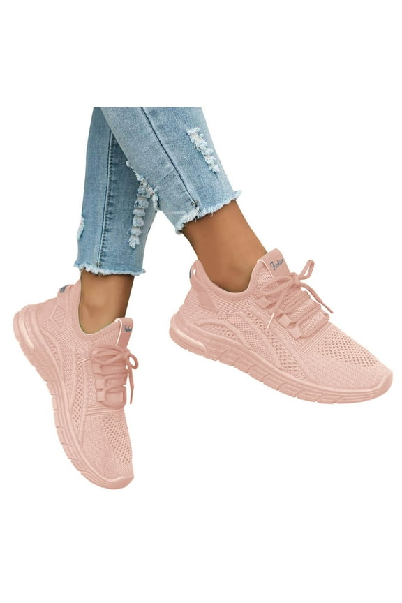 Women's Men's Walking Shoes Breathable Mesh Slip on Waking Shoe College Students Gym Sports Fashion Sneakers Pink 7.5